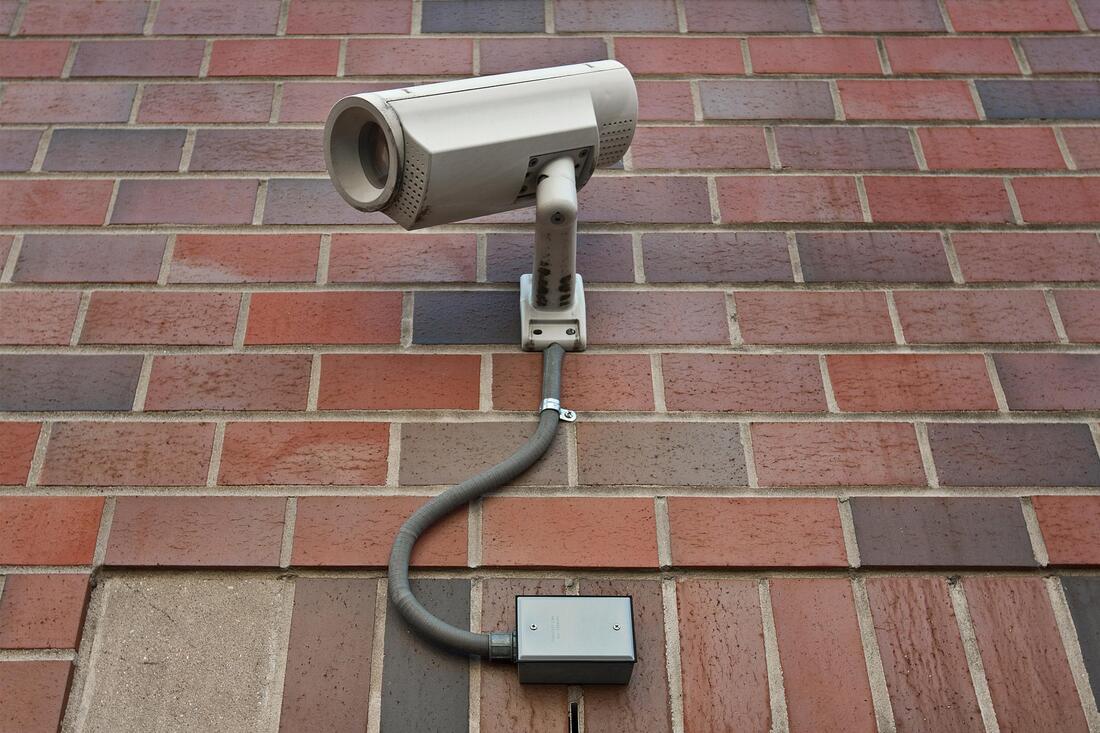 commercial building with surveillance camera